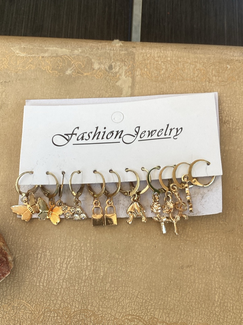 & Other Stories Gold Hoop Charm Earring Set with Butterflies, Locks and Crystals